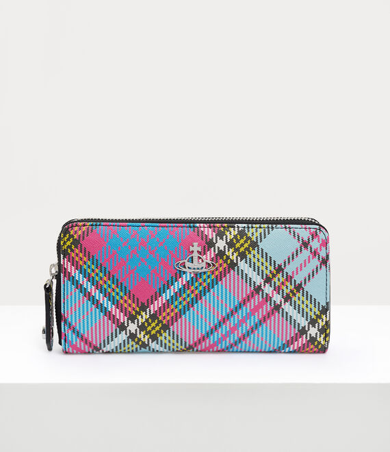 Vivienne Westwood biogreen saffiano printed classic zip round wallet macandy tartan